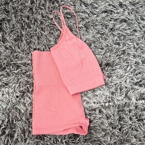 Colsie Ribbed Pink Seamless Crop Tank & High-Waist Shorts Set